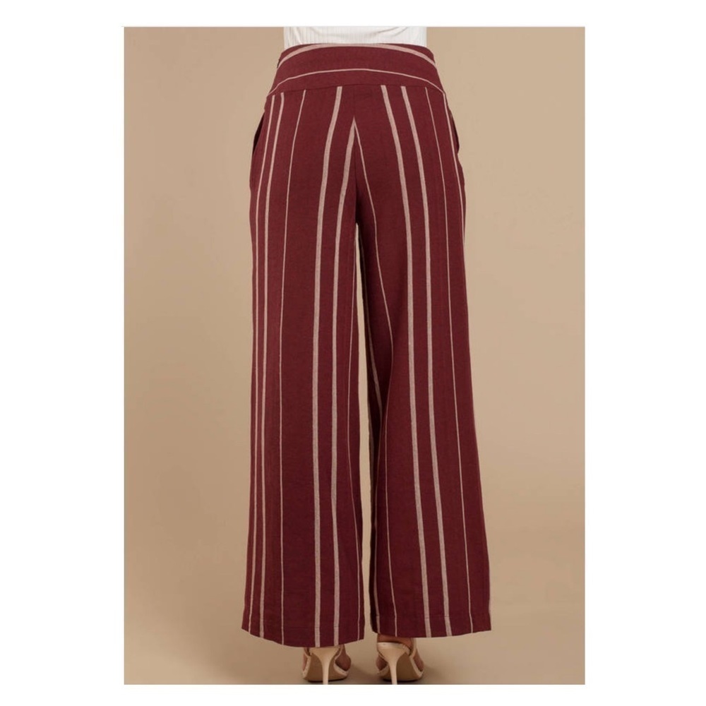 Moon River Burgundy Stripe Tie Waist Wide Leg Pants Small - Picture 4 of 8